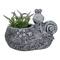 15.5" Gray Snail, Flower, & Ladybug Outdoor Garden Planter